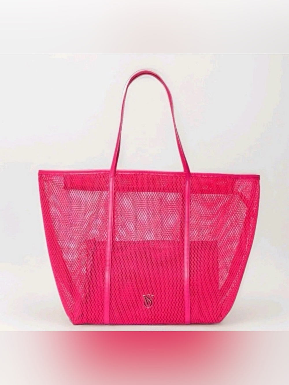 Victoria’s Secret Mesh Tote Hot Pink Tote Shopper Weekender Beach Pool Bag - Picture 10 of 10